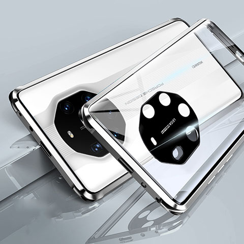 Coque Rebord Bumper Luxe Aluminum Metal Miroir 360 Degres Housse Etui Aimant T01 pour Huawei Mate 40 RS Blanc
