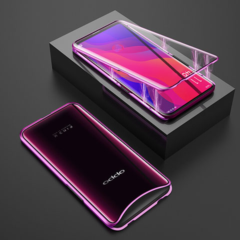 Coque Rebord Bumper Luxe Aluminum Metal Miroir 360 Degres Housse Etui Aimant T01 pour Oppo Find X Violet