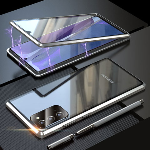 Coque Rebord Bumper Luxe Aluminum Metal Miroir 360 Degres Housse Etui Aimant T01 pour Samsung Galaxy Note 20 5G Argent