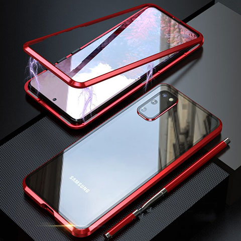 Coque Rebord Bumper Luxe Aluminum Metal Miroir 360 Degres Housse Etui Aimant T01 pour Samsung Galaxy S20 Rouge