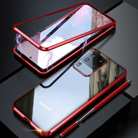 Coque Rebord Bumper Luxe Aluminum Metal Miroir 360 Degres Housse Etui Aimant T01 pour Samsung Galaxy S20 Ultra 5G Rouge
