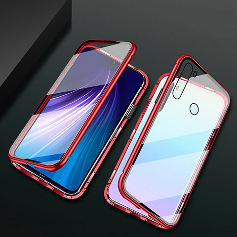 Coque Rebord Bumper Luxe Aluminum Metal Miroir 360 Degres Housse Etui Aimant T01 pour Xiaomi Redmi Note 8 (2021) Rouge