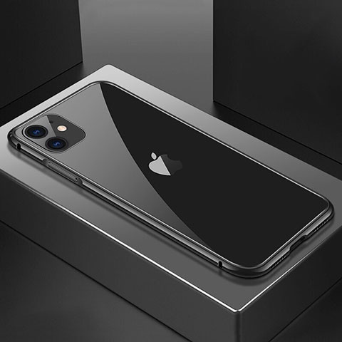Coque Rebord Bumper Luxe Aluminum Metal Miroir 360 Degres Housse Etui Aimant T02 pour Apple iPhone 11 Noir