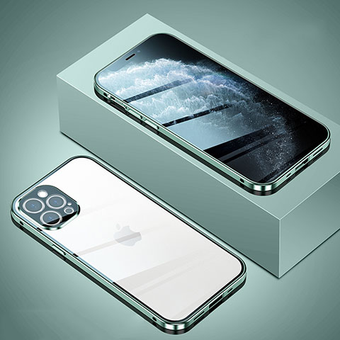 Coque Rebord Bumper Luxe Aluminum Metal Miroir 360 Degres Housse Etui Aimant T02 pour Apple iPhone 12 Pro Pastel Vert