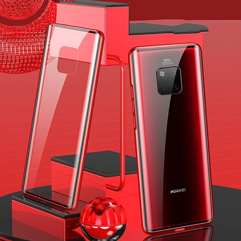 Coque Rebord Bumper Luxe Aluminum Metal Miroir 360 Degres Housse Etui Aimant T02 pour Huawei Mate 20 Pro Rouge