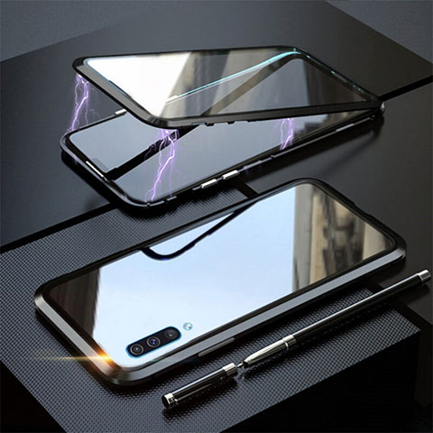 Coque Rebord Bumper Luxe Aluminum Metal Miroir 360 Degres Housse Etui Aimant T02 pour Samsung Galaxy A70 Noir