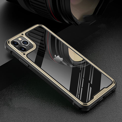 Coque Rebord Bumper Luxe Aluminum Metal Miroir 360 Degres Housse Etui Aimant T03 pour Apple iPhone 11 Pro Max Or