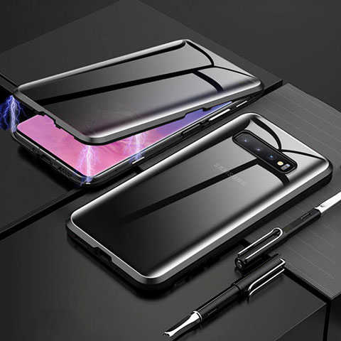 Coque Rebord Bumper Luxe Aluminum Metal Miroir 360 Degres Housse Etui Aimant T03 pour Samsung Galaxy S10 Plus Noir