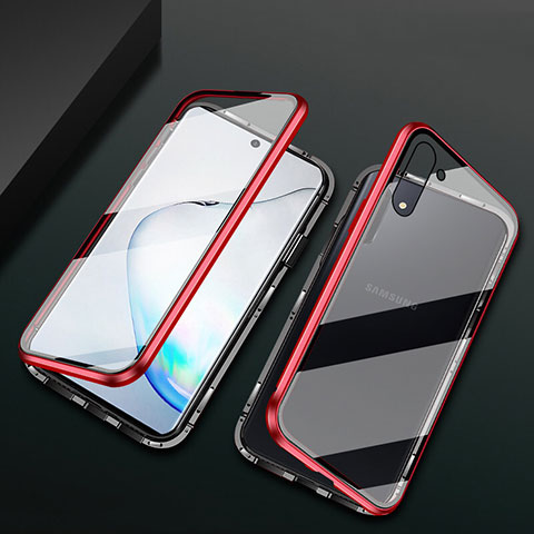Coque Rebord Bumper Luxe Aluminum Metal Miroir 360 Degres Housse Etui Aimant T04 pour Samsung Galaxy Note 10 5G Rouge et Noir