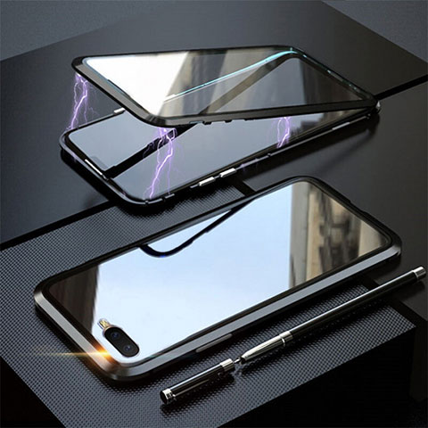 Coque Rebord Bumper Luxe Aluminum Metal Miroir 360 Degres Housse Etui Aimant T05 pour Oppo R15X Noir
