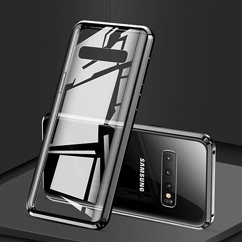 Coque Rebord Bumper Luxe Aluminum Metal Miroir 360 Degres Housse Etui Aimant T05 pour Samsung Galaxy S10 Plus Noir