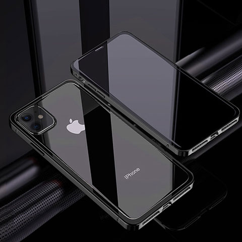 Coque Rebord Bumper Luxe Aluminum Metal Miroir 360 Degres Housse Etui Aimant T06 pour Apple iPhone 12 Mini Noir