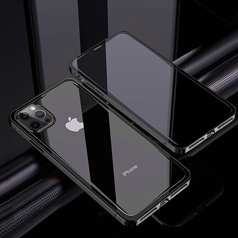 Coque Rebord Bumper Luxe Aluminum Metal Miroir 360 Degres Housse Etui Aimant T06 pour Apple iPhone 12 Pro Noir