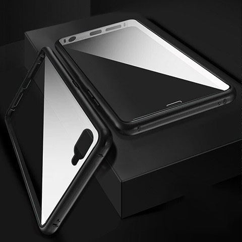 Coque Rebord Bumper Luxe Aluminum Metal Miroir 360 Degres Housse Etui Aimant T06 pour Oppo R15X Noir