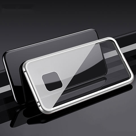 Coque Rebord Bumper Luxe Aluminum Metal Miroir 360 Degres Housse Etui Aimant T08 pour Huawei Mate 20 Pro Argent