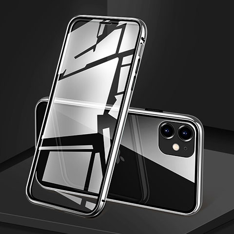 Coque Rebord Bumper Luxe Aluminum Metal Miroir 360 Degres Housse Etui Aimant T09 pour Apple iPhone 11 Blanc