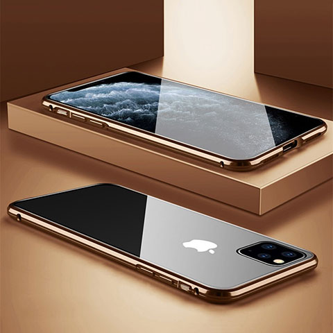 Coque Rebord Bumper Luxe Aluminum Metal Miroir 360 Degres Housse Etui Aimant T11 pour Apple iPhone 11 Pro Max Or