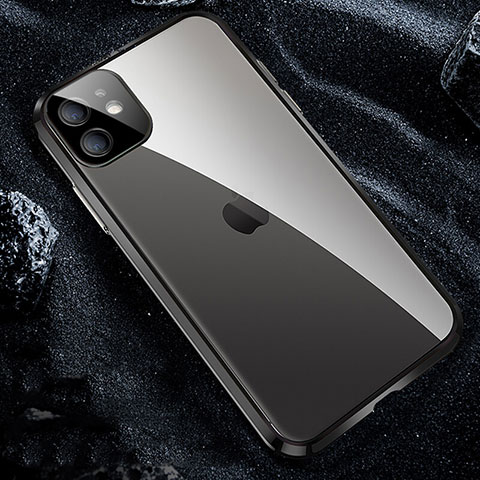 Coque Rebord Bumper Luxe Aluminum Metal Miroir 360 Degres Housse Etui Aimant T12 pour Apple iPhone 11 Pro Noir