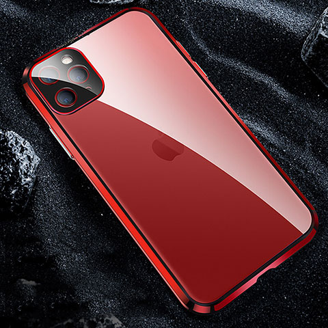Coque Rebord Bumper Luxe Aluminum Metal Miroir 360 Degres Housse Etui Aimant T12 pour Apple iPhone 11 Pro Rouge