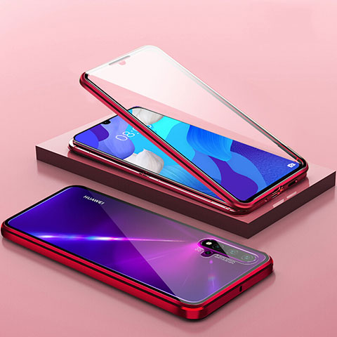 Coque Rebord Bumper Luxe Aluminum Metal Miroir 360 Degres Housse Etui Aimant T14 pour Huawei Nova 5 Rouge