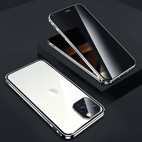 Coque Rebord Bumper Luxe Aluminum Metal Miroir 360 Degres Housse Etui Aimant Z05 pour Apple iPhone 14 Pro Max Argent