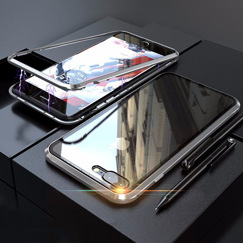 Coque Rebord Bumper Luxe Aluminum Metal Miroir 360 Degres Housse Etui M01 pour Apple iPhone 8 Plus Argent