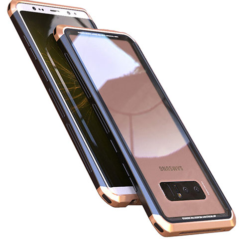 Coque Rebord Bumper Luxe Aluminum Metal Miroir 360 Degres Housse Etui M01 pour Samsung Galaxy Note 8 Or