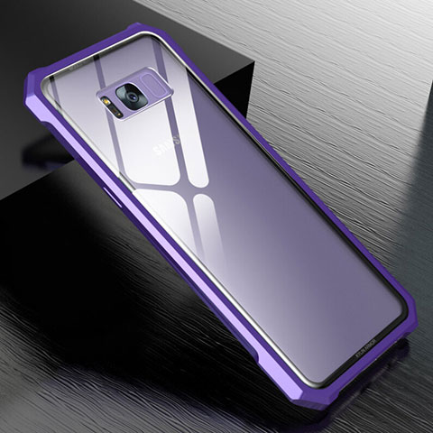 Coque Rebord Bumper Luxe Aluminum Metal Miroir 360 Degres Housse Etui M01 pour Samsung Galaxy S8 Plus Violet