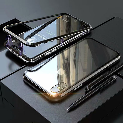 Coque Rebord Bumper Luxe Aluminum Metal Miroir 360 Degres Housse Etui M02 pour Apple iPhone X Noir