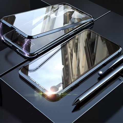 Coque Rebord Bumper Luxe Aluminum Metal Miroir 360 Degres Housse Etui M02 pour Apple iPhone XR Noir