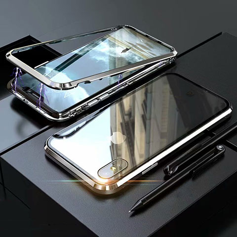 Coque Rebord Bumper Luxe Aluminum Metal Miroir 360 Degres Housse Etui M02 pour Apple iPhone Xs Argent