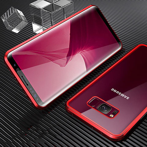 Coque Rebord Bumper Luxe Aluminum Metal Miroir 360 Degres Housse Etui M02 pour Samsung Galaxy S8 Rouge