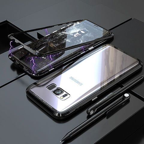 Coque Rebord Bumper Luxe Aluminum Metal Miroir 360 Degres Housse Etui M05 pour Samsung Galaxy S8 Noir
