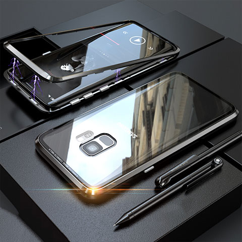 Coque Rebord Bumper Luxe Aluminum Metal Miroir 360 Degres Housse Etui M05 pour Samsung Galaxy S9 Noir