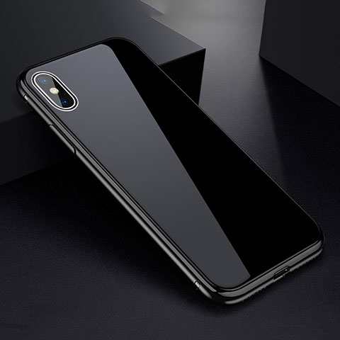 Coque Rebord Bumper Luxe Aluminum Metal Miroir 360 Degres Housse Etui pour Apple iPhone X Noir