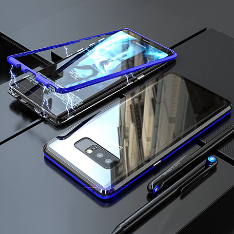 Coque Rebord Bumper Luxe Aluminum Metal Miroir 360 Degres Housse Etui pour Samsung Galaxy Note 8 Duos N950F Bleu