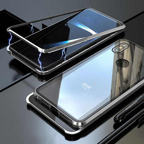 Coque Rebord Bumper Luxe Aluminum Metal Miroir 360 Degres Housse Etui pour Xiaomi Mi Mix 3 Argent