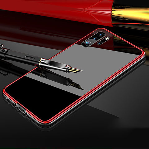 Coque Rebord Bumper Luxe Aluminum Metal Miroir Housse Etui M03 pour Huawei P30 Pro Rouge