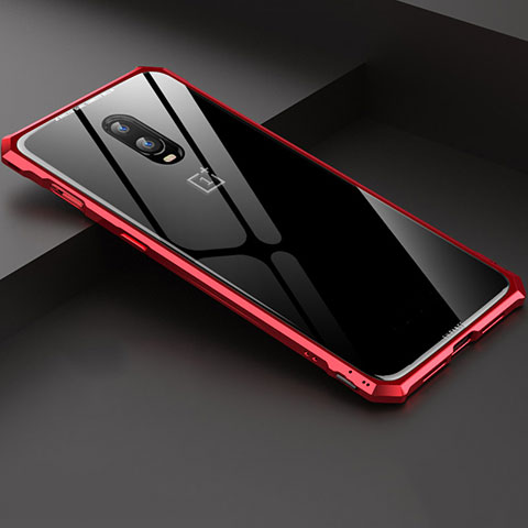Coque Rebord Bumper Luxe Aluminum Metal Miroir Housse Etui pour OnePlus 6T Rouge