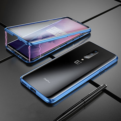 Coque Rebord Bumper Luxe Aluminum Metal Miroir Housse Etui pour OnePlus 7 Pro Bleu