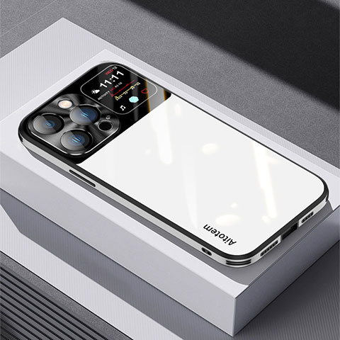 Coque Rebord Contour Silicone et Vitre Miroir Housse Etui AT1 pour Apple iPhone 13 Pro Blanc