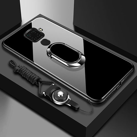 Coque Rebord Contour Silicone et Vitre Miroir Housse Etui avec Support Bague Anneau Magnetique pour Huawei Nova 5z Noir