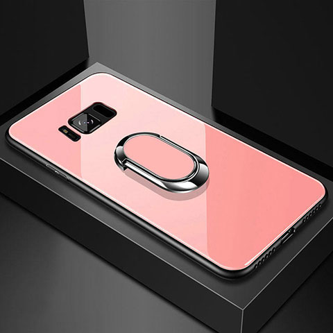 Coque Rebord Contour Silicone et Vitre Miroir Housse Etui avec Support Bague Anneau Magnetique pour Samsung Galaxy S8 Plus Or Rose