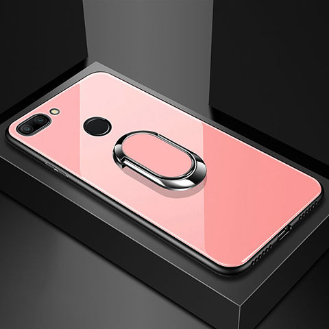 Coque Rebord Contour Silicone et Vitre Miroir Housse Etui avec Support Bague Anneau Magnetique pour Xiaomi Mi 8 Lite Or Rose