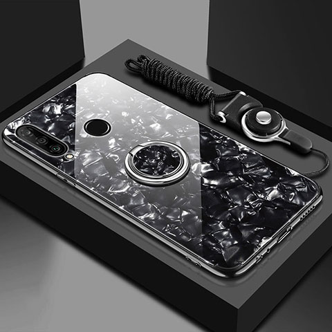 Coque Rebord Contour Silicone et Vitre Miroir Housse Etui avec Support Bague Anneau Magnetique T01 pour Huawei P30 Lite New Edition Noir