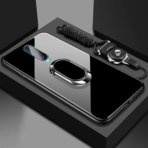 Coque Rebord Contour Silicone et Vitre Miroir Housse Etui avec Support Bague Anneau Magnetique T02 pour Oppo RX17 Pro Noir