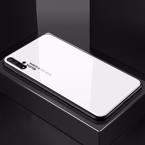 Coque Rebord Contour Silicone et Vitre Miroir Housse Etui Degrade Arc en Ciel H01 pour Huawei Nova 5T Blanc