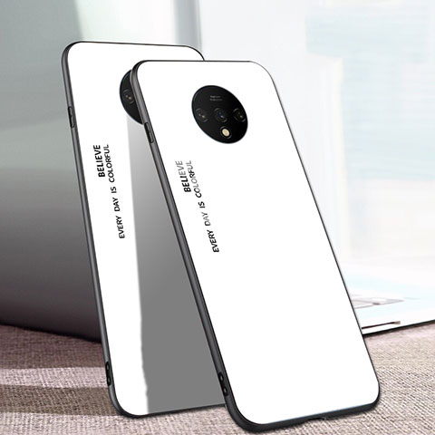 Coque Rebord Contour Silicone et Vitre Miroir Housse Etui Degrade Arc en Ciel H01 pour OnePlus 7T Blanc