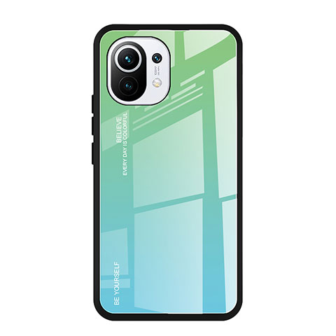 Coque Rebord Contour Silicone et Vitre Miroir Housse Etui Degrade Arc en Ciel H01 pour Xiaomi Mi 11 Lite 4G Vert