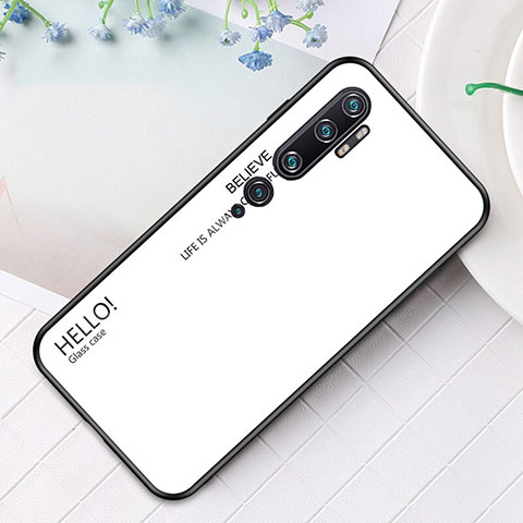 Coque Rebord Contour Silicone et Vitre Miroir Housse Etui Degrade Arc en Ciel H01 pour Xiaomi Mi Note 10 Blanc